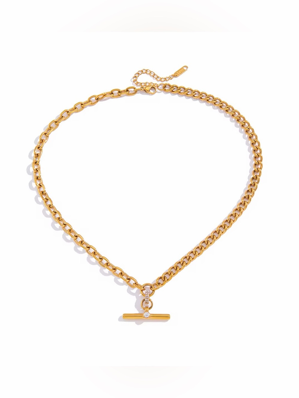 18K Gold Plated Chunky T-Bar Necklace - Picture 3 of 9